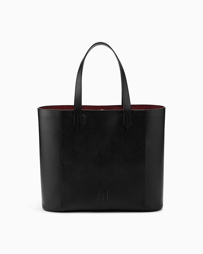 Front of Maison Marrain DeuxVin leather tote Bag in black 