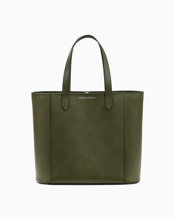 Front of Maison Marrain DeuxVin leather tote Bag in vine green