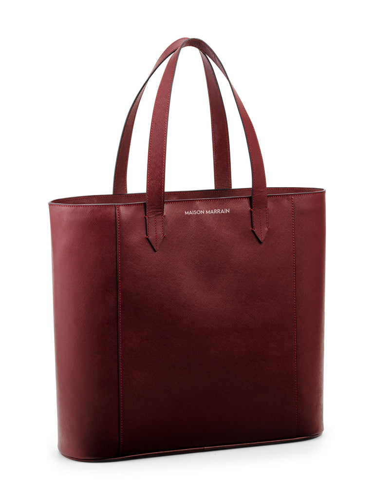 Back of Maison Marrain DeuxVin leather tote Bag in red bordeaux