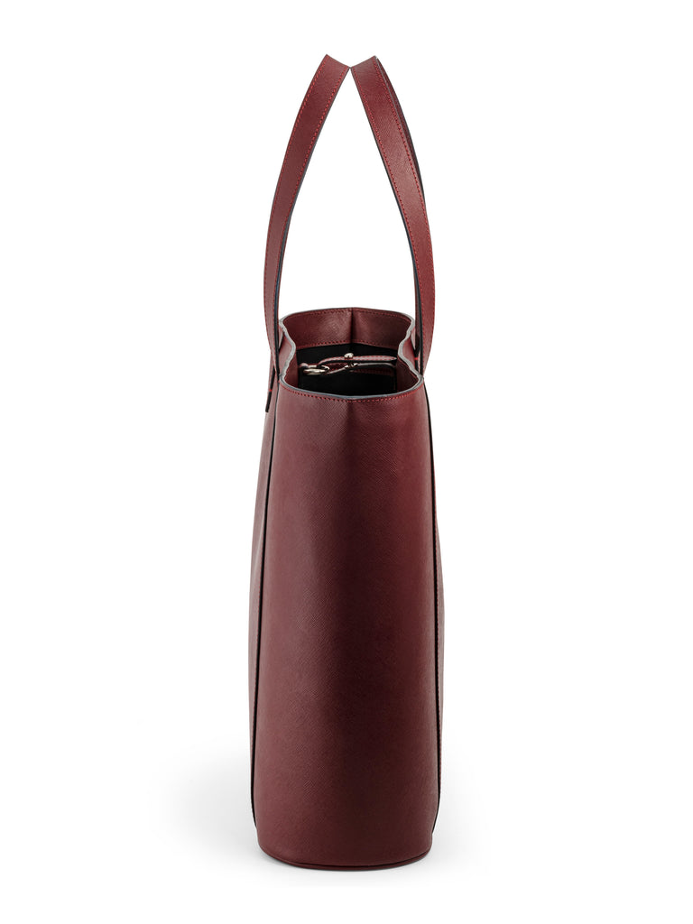 Side of Maison Marrain DeuxVin leather tote Bag in red bordeaux