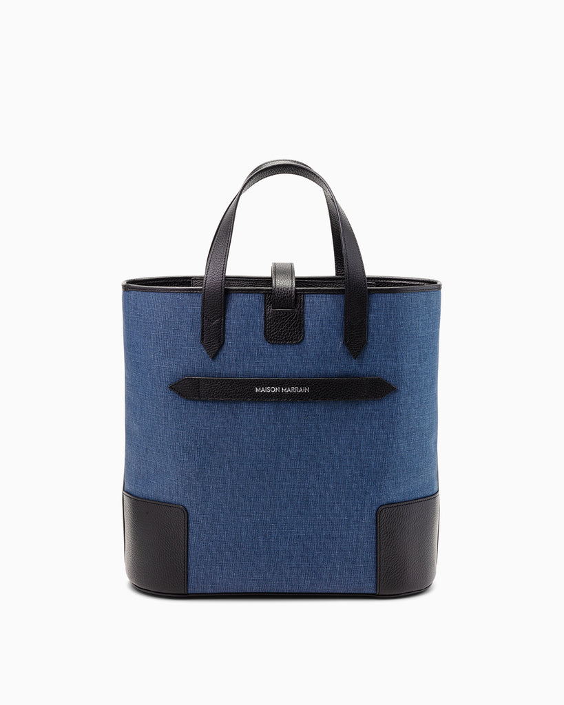 Back of DeuxMag  big canvas and leather blue marine and black Tote bag 