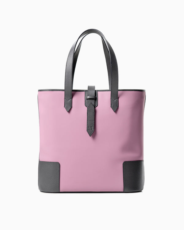Front of DeuxMag All Weather big neoprene and leather rose and grey Tote bag 